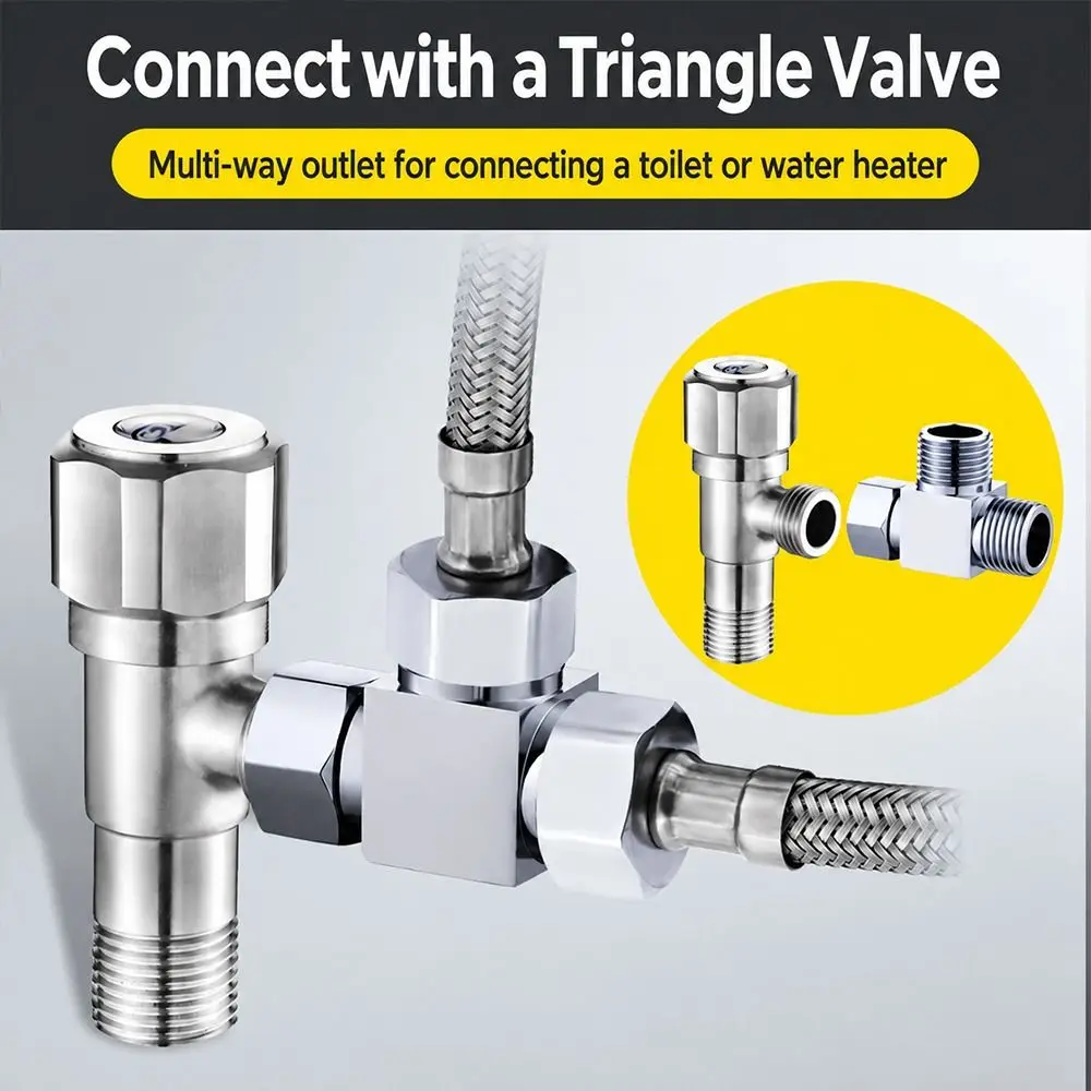 Square Shape T Pipe Fitting Swivel Nut Metal Water Splitter Chrome Finish Multi Directional Threaded Adapter