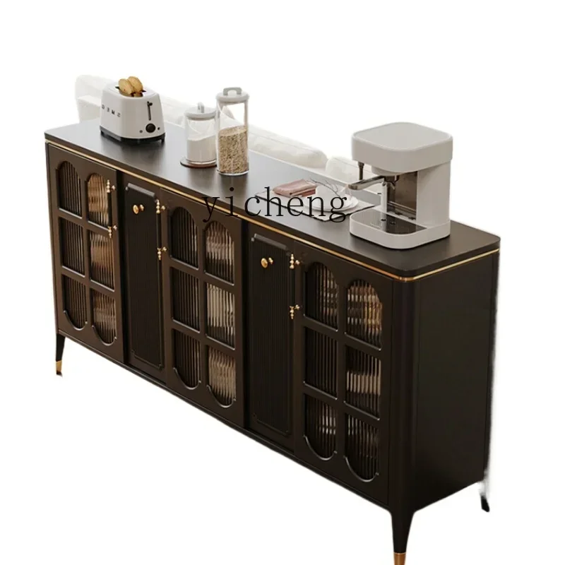 American retro solid wood dining side cabinet ultra-thin black and white locker living room