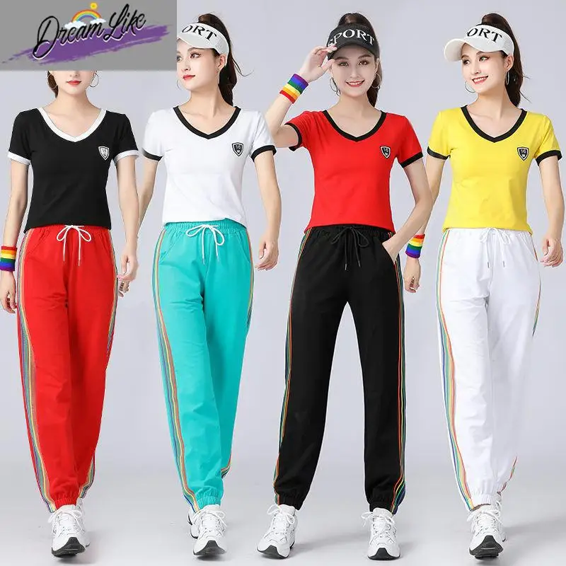 

New Square Dance Fitn Sports Wear Cotton Dance Suit Set Women's Pure Cotton Fitn Exercise Clothing ular Summer
