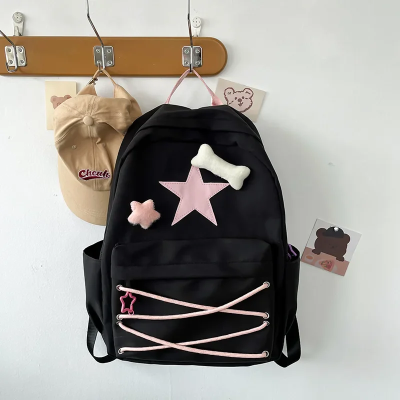 Korean Kawaii Sweet Girls Star Schoolbags High-capacity Y2k Streetwear Backpack All Match Vintage Preppy Backpacks Women Trendy