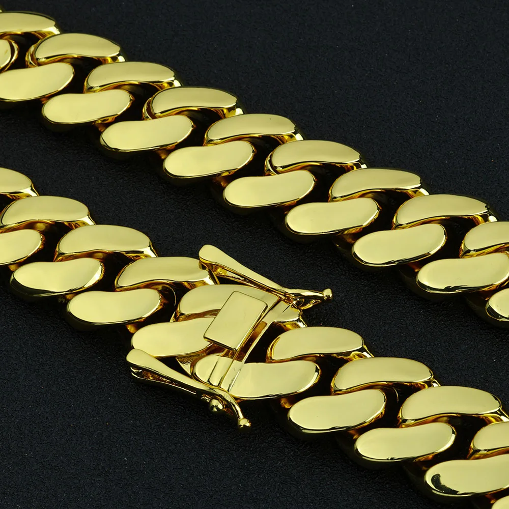 10/12/22MM Width Brass Cuban Chain Necklace for Men Custom 14k 18k Gold Plated Cuban Chains Hip Hop Rapper Jewelry