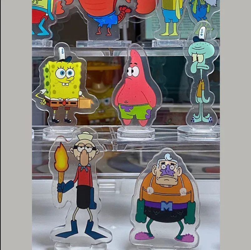 Décorations acryliques Bob l'éponge SquarePants pour enfants, cartes debout, dessin animé mignon, assiette de support kkStar, bureau, cadeau d'anniversaire, nouveau