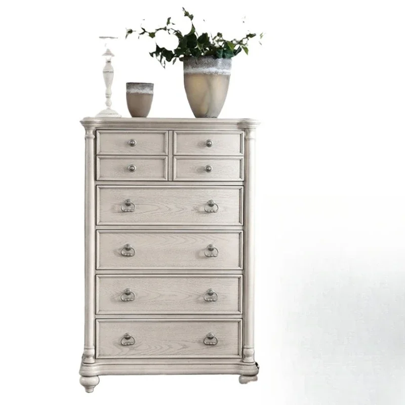 

American solid wood chest, oak white old five-bucket storage bedroom multi-drawer storage cabinet