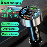 6 Ports Car Charger Fast Charging PD QC3.0 USB C Car Phone Charger Adapter With Voltage For iPhone Samsung Huawei Xiaomi