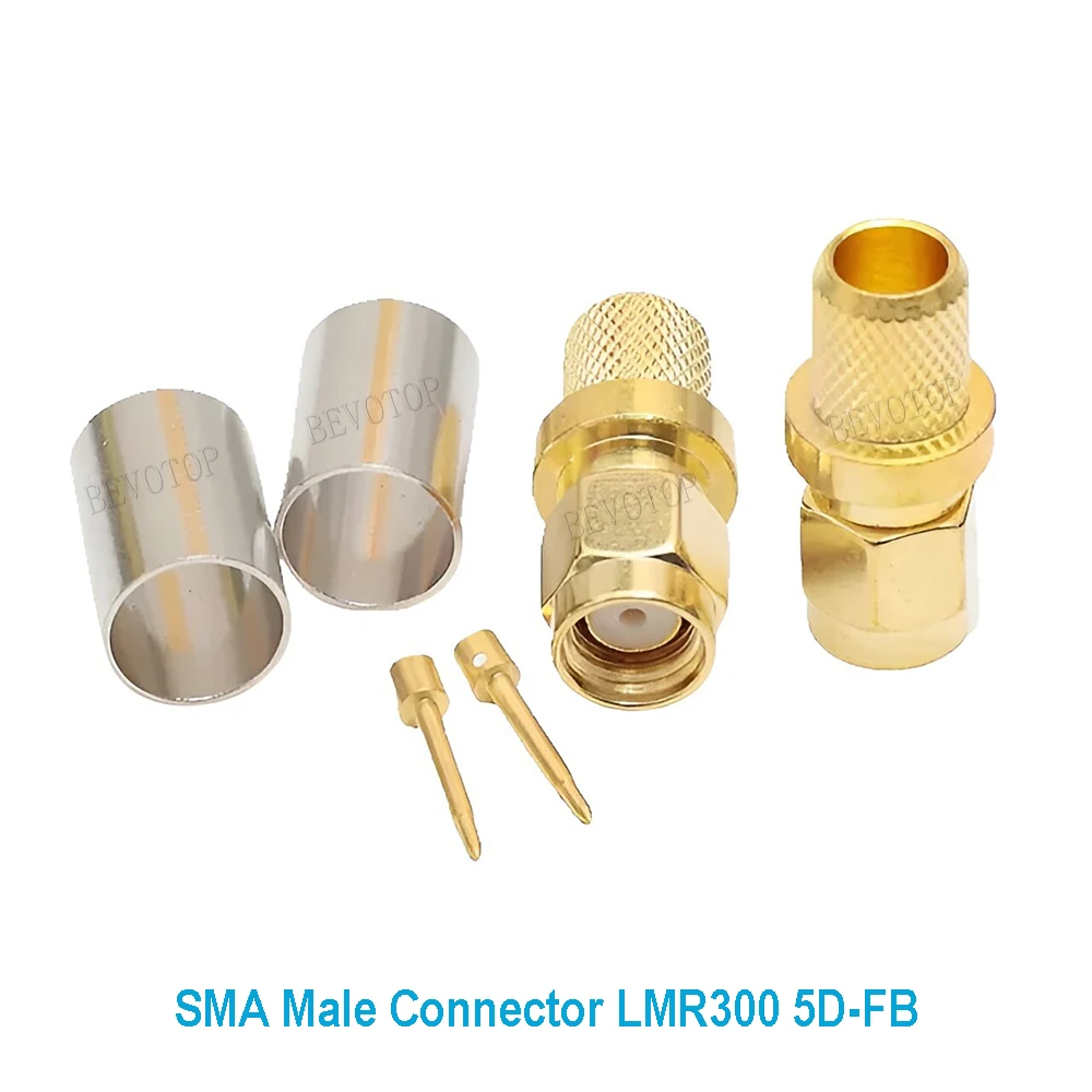 2Pcs SMA Male Female Connector RP-SMA Crimp RF Coaxial for 5D-FB LMR-300 Cable 50-5 BEVOTOP Wholesales