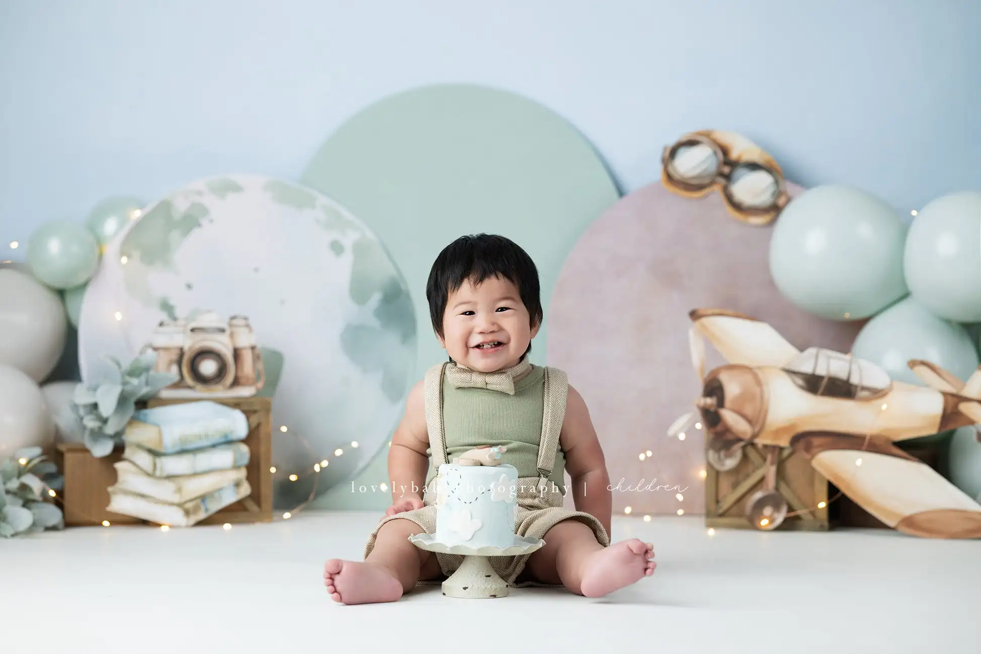 Travel Plane Backdrops Kids Baby Cake Smash 1st Birthday Props Child Advance Pilot Earth Arch Decors Backgrounds
