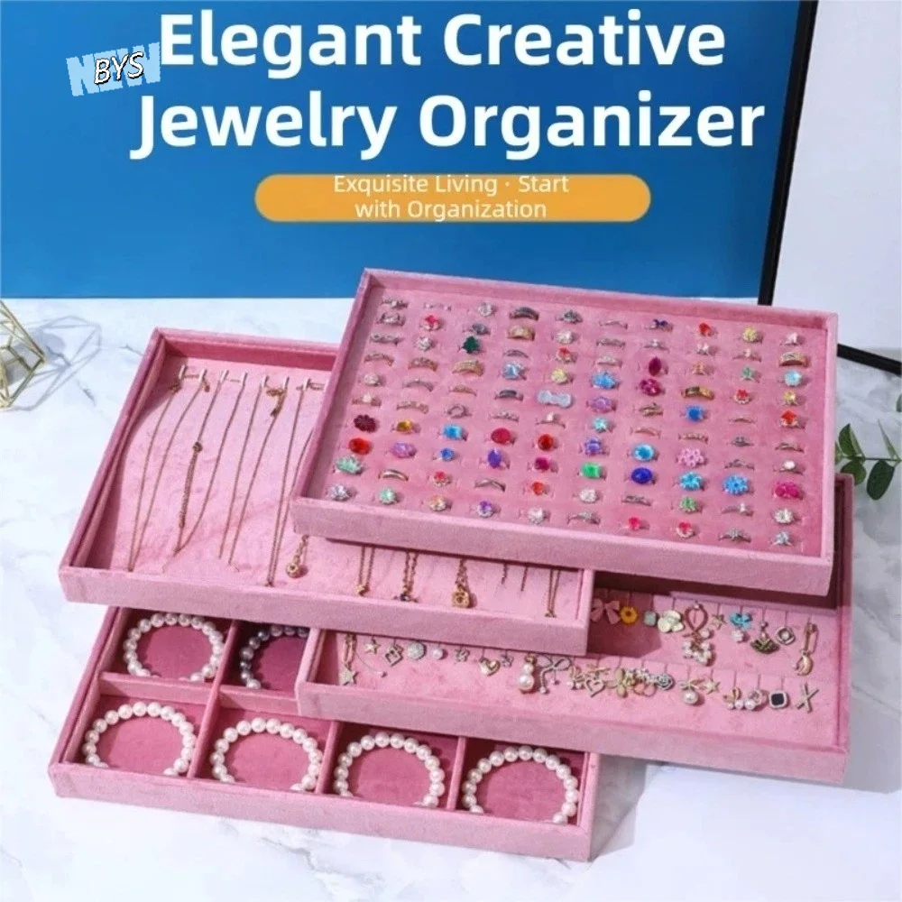 

Elegant Velvet Jewelry Organizers Storage Space Saving Pink Earring Display Tray Wear-resistant Stackable