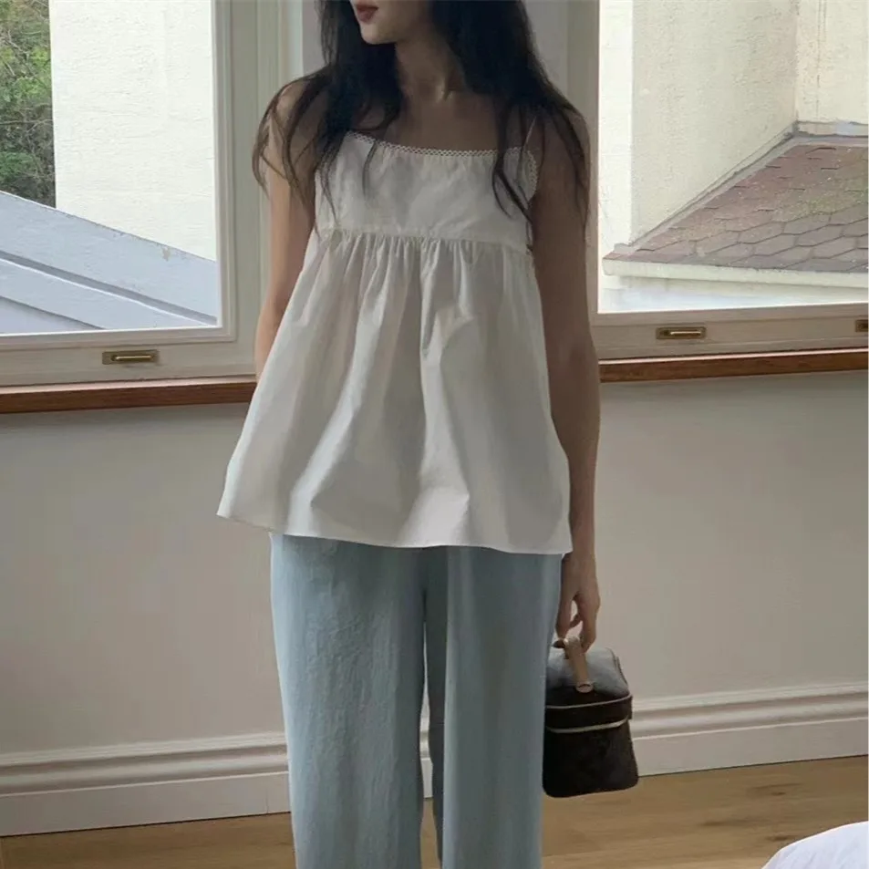 Verano Vaion Sle Bal chaleco con tirantes para mujer Top suelto empalme diseño de encaje primavera Otoño Invierno ropa Casual coreana Sle