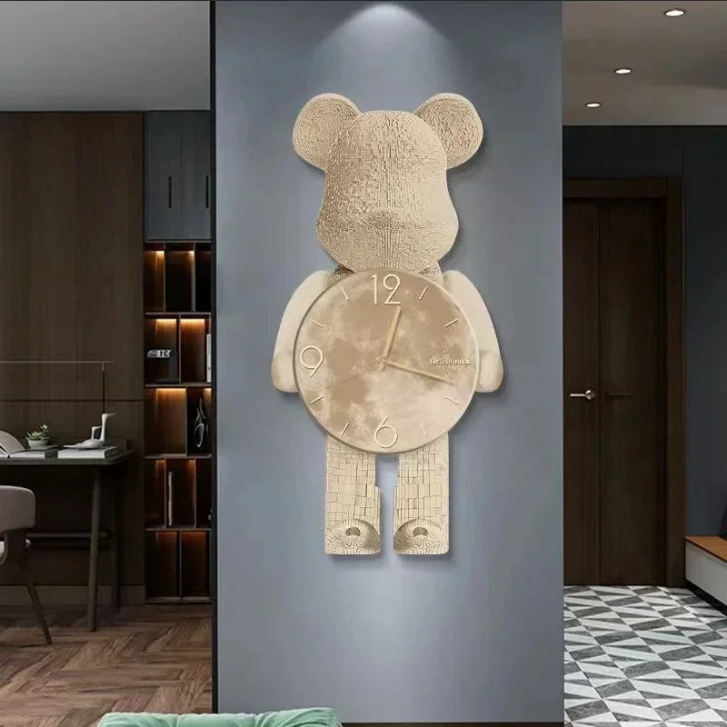 Creative Cartoon Luminous Living Room Clock Wall LED Light Painting Clock Fashionable Interior Cartoon Bear Home Decor