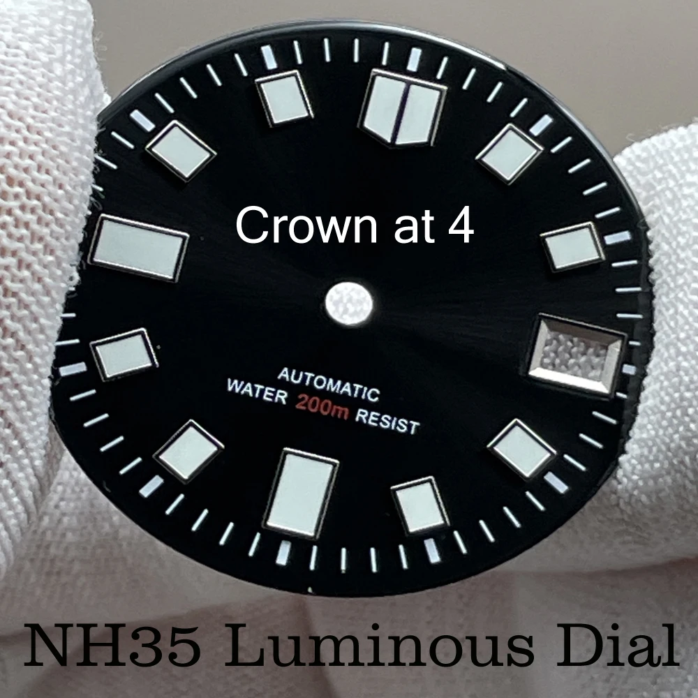 NH35 Crown 4 Dial 29mm Super Green Luminous Black/Blue/Green Dial Suitable for NH35A Movement Watch Replacement Accessories