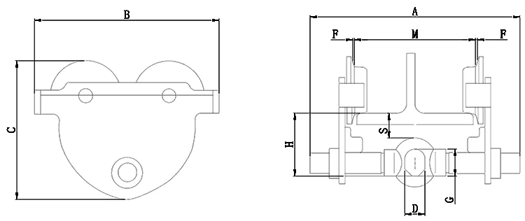 0.5ton 1ton 1.5ton 2ton 3ton 5ton Beams Hand-push Monorail Trolley Manual P Type Plain Trolley