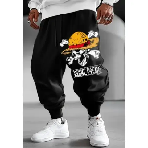 Pantalones de una pieza para hombre, ropa deportiva Monkey D. Luffy primavera Otoño Invierno pantalones de correr de Anime japonés pantalones sueltos de algodón de moda