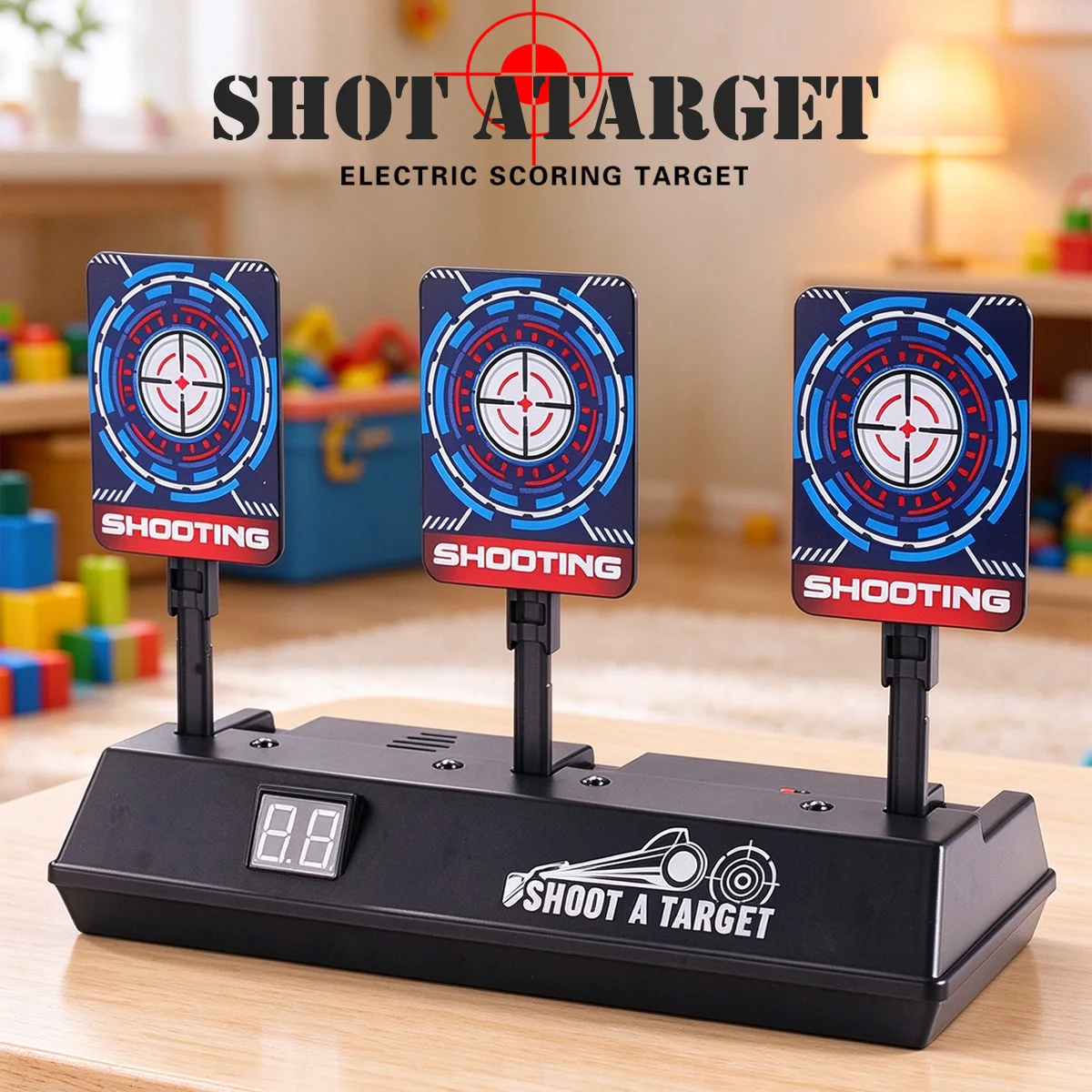 Electric Target Shooting Games, Desktop Competition Mobile Automatic Rebound Soft Bullet Sound Light Electronic Scoring Gifts