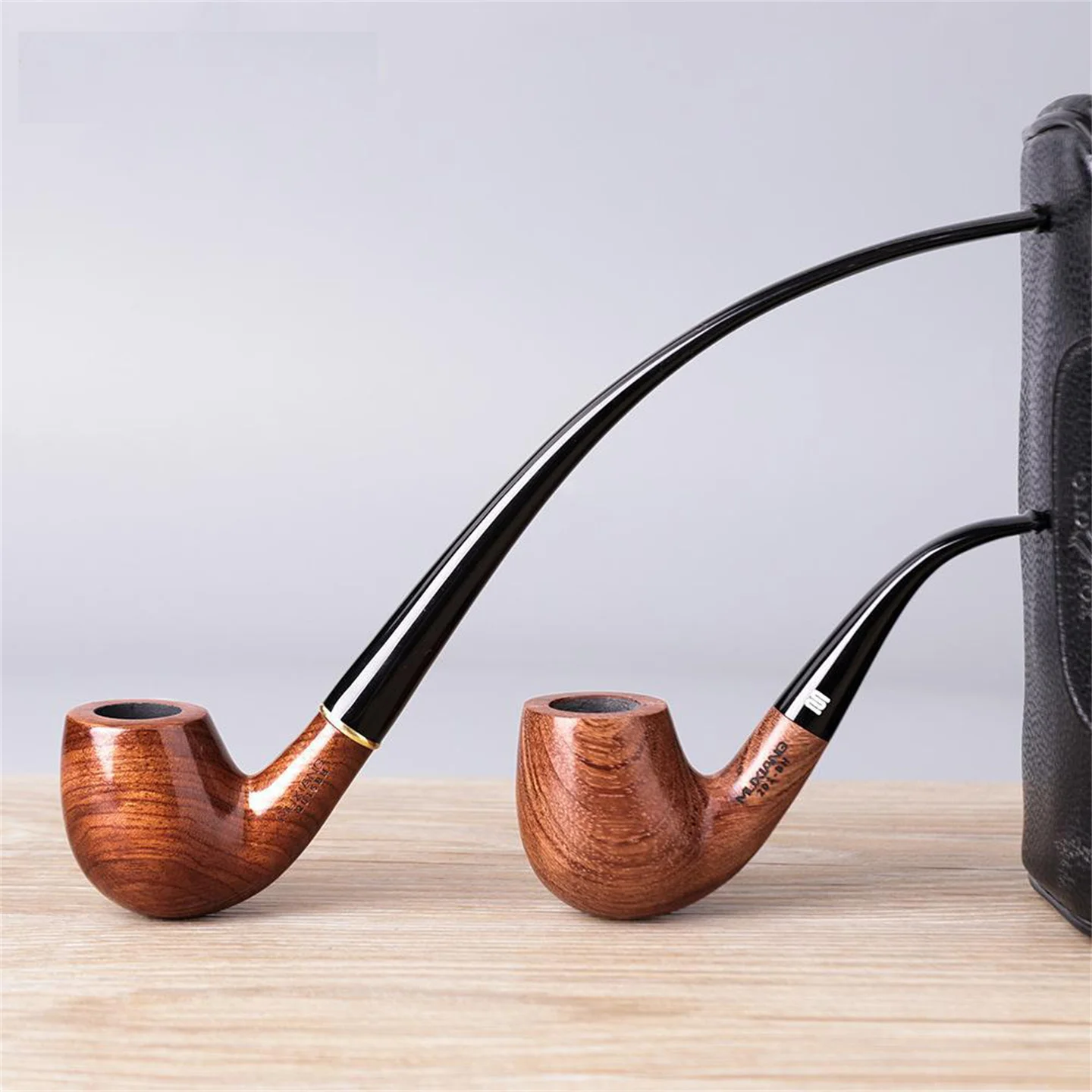 

Wood Fragrance Pear Wood Pipe One Pipe Two Mouth Long Handle Reading Pipe Wood Pipe Solid Wood Pipe