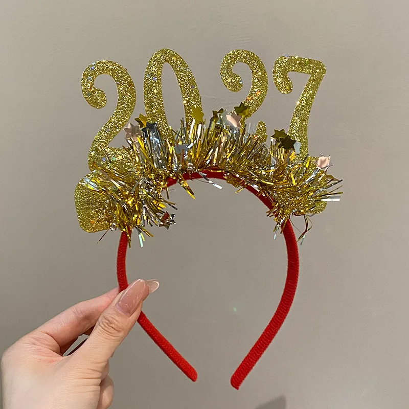 2027 Headband Elastic New Year Headband Creative Hair Band Bright Christmas Hair Hoop For Christmas Party Photo Props Holiday