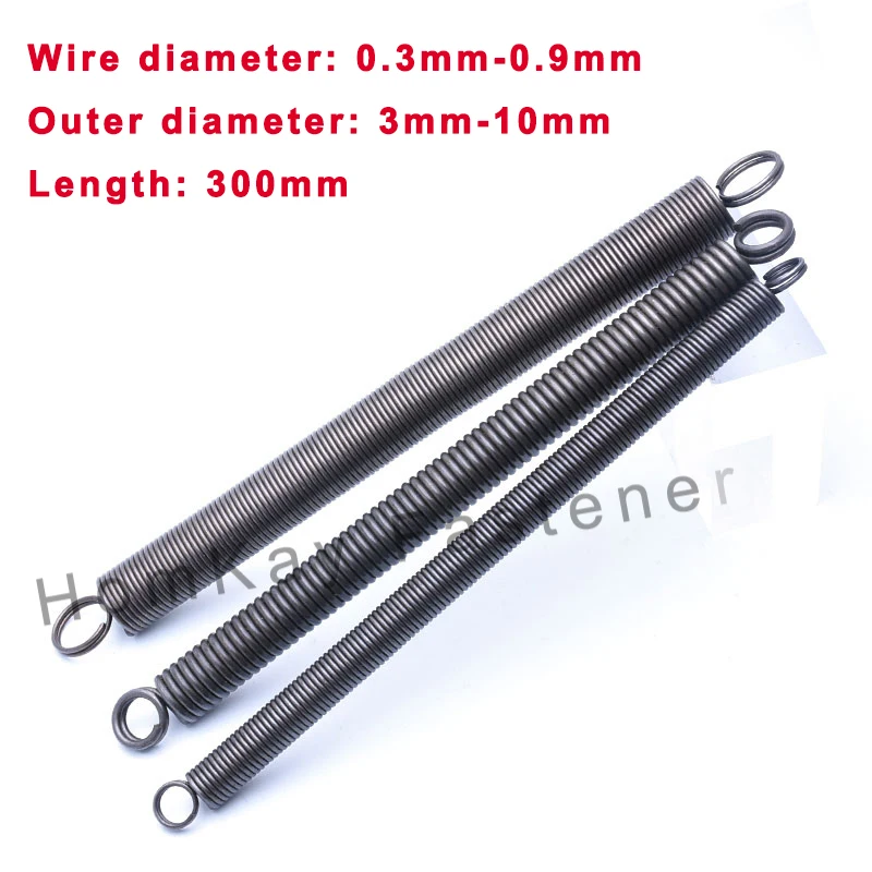 

1/2/3/5/10 Pcs Length 300mm Sping Steel Dual Hook Long Expansion Tension Spring WD 0.3-0.9mm*OD 3-10mm Hardware Accessories