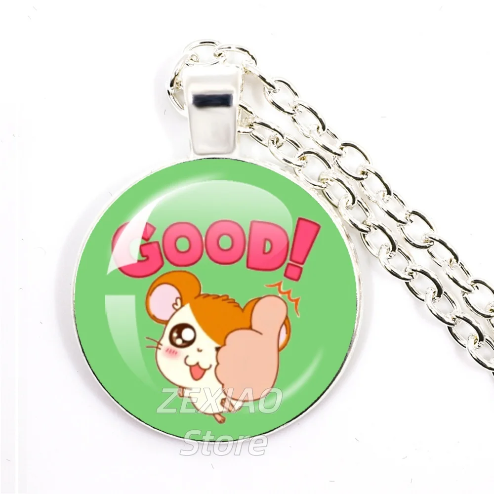 Cute H-Hamtaro Hamster Necklace Cartoon 25mm Glass Cabochon Necklace Jewelry Fans Accessorie Creative Gift