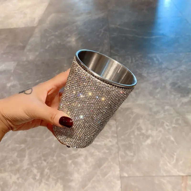 Stainless Steel Beer Coffee Mug with Rhinestones for Women Breakfast Milk Juice Drinkware Portable Outdoors Water Cup 500ml