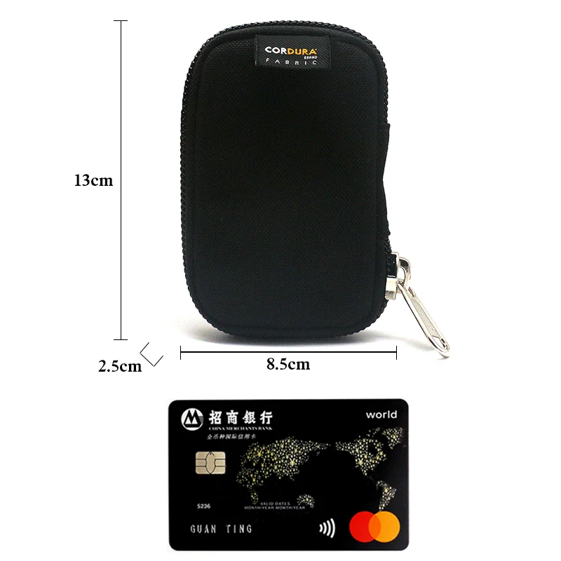 Nylon Key Holder Case Zippered Key Organizer Wallet with 6 Hooks for Keys Car Key Wallet Black Mini Card Bag