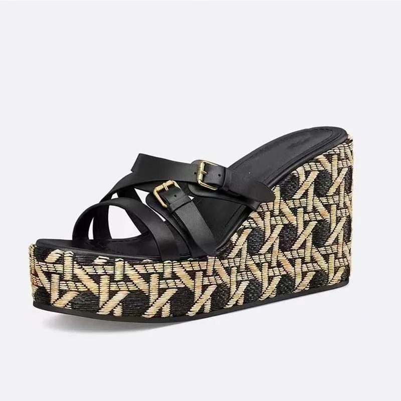 

Wedge Heel Summer Outdoor Wear Sandals Open Toe Flip Flops Catwalk Fashion High Heels Large Size Women Shoes Sandalias Mujer