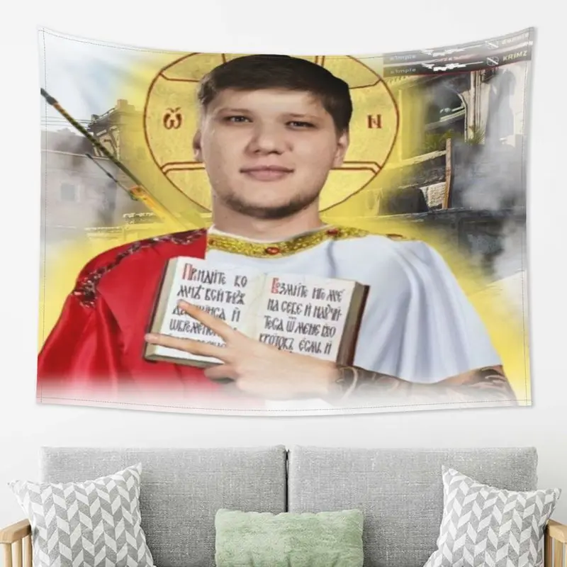VIKAMA S1mple “Saints” Meme Tapestry, Fun Portrait Wall Hanging, Gaming Room Decor, Bedroom Wall Decor