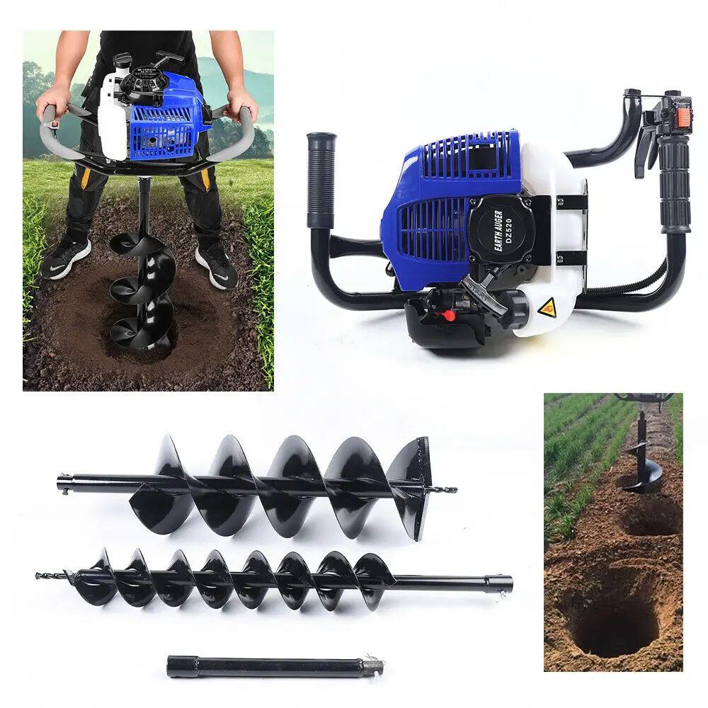 52cc 2.3HP 1.7kw Electric Gasoline Engine 2-Stroke Post Hole Digger with 2Pcs  4