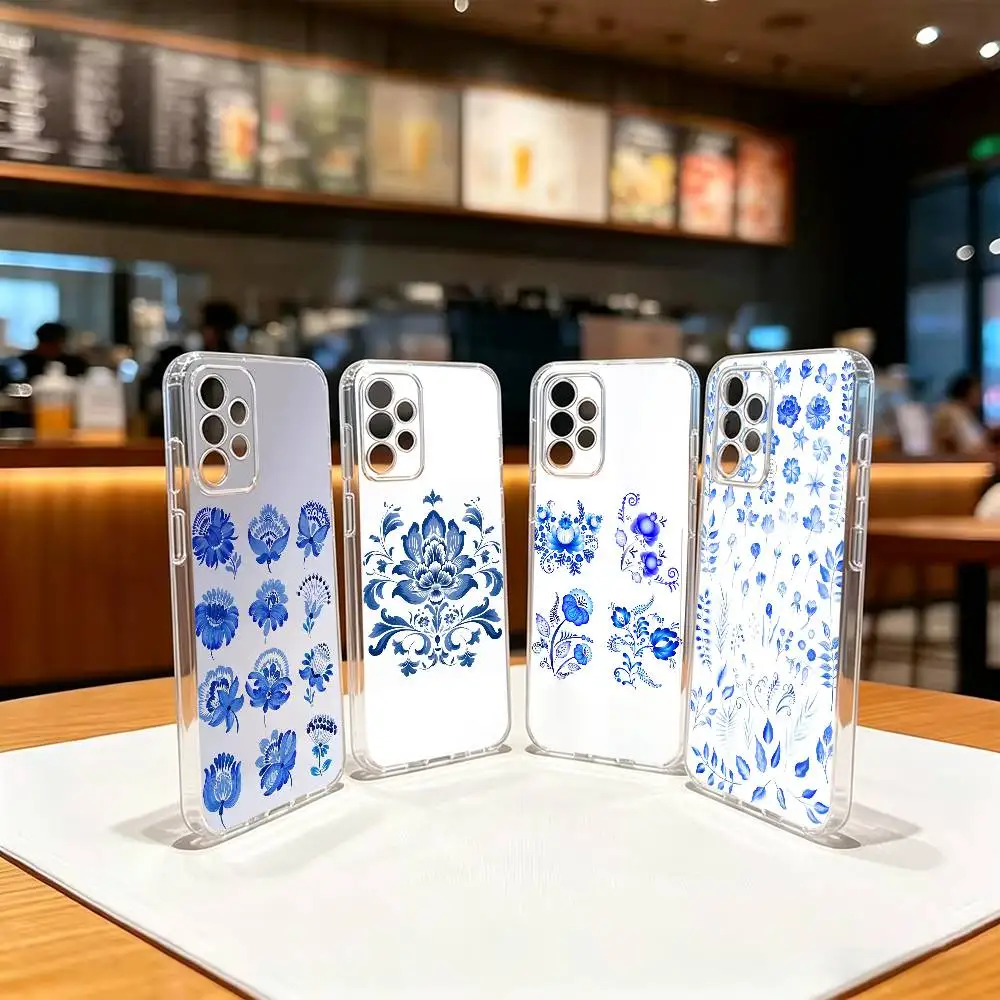 v-Vintage Ornament Pattern  Transparent TPU Shockproof Protection Phone Case For Samsung S 25,24,23,22,30,21,10,9,Ultra,Plus,Lit