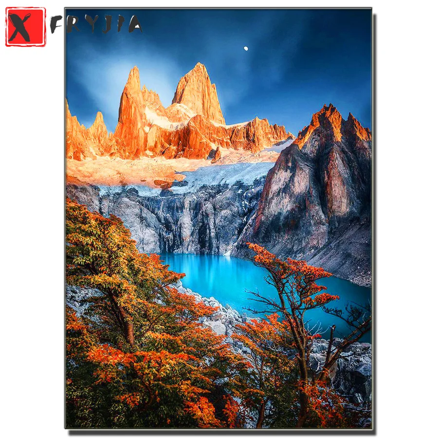 5D Diamond Painting Full Square round snow Mountain Diamond Embroidery tree Landscape Picture Of Rhinestones Mosaic Home Decor