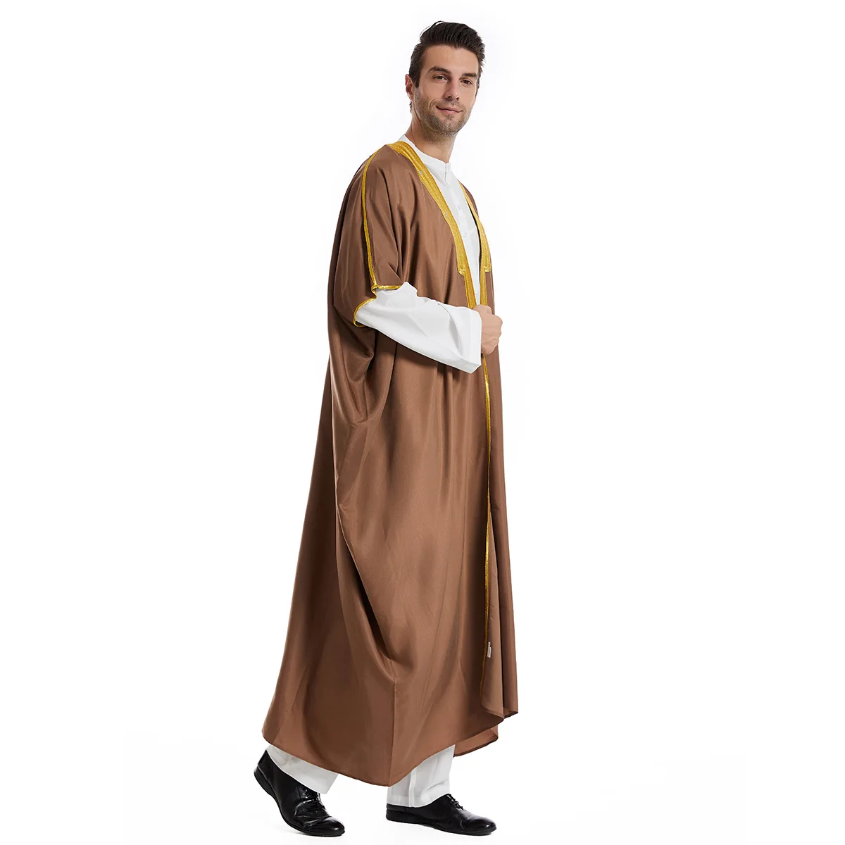 Muçulmano Thawb Caftan para homens, Eid Jubba Thobe, Cardigan Abaya, Vestido longo, Ramadan Robe, Arábia Saudita, Dubai