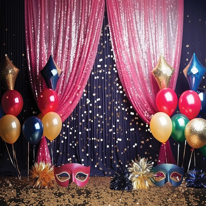 Mehofond Photography Background Glitter Curtain Mask Balloon Girl Birthday Party Cake Smash Portrait Decor Backdrop Photo Studio