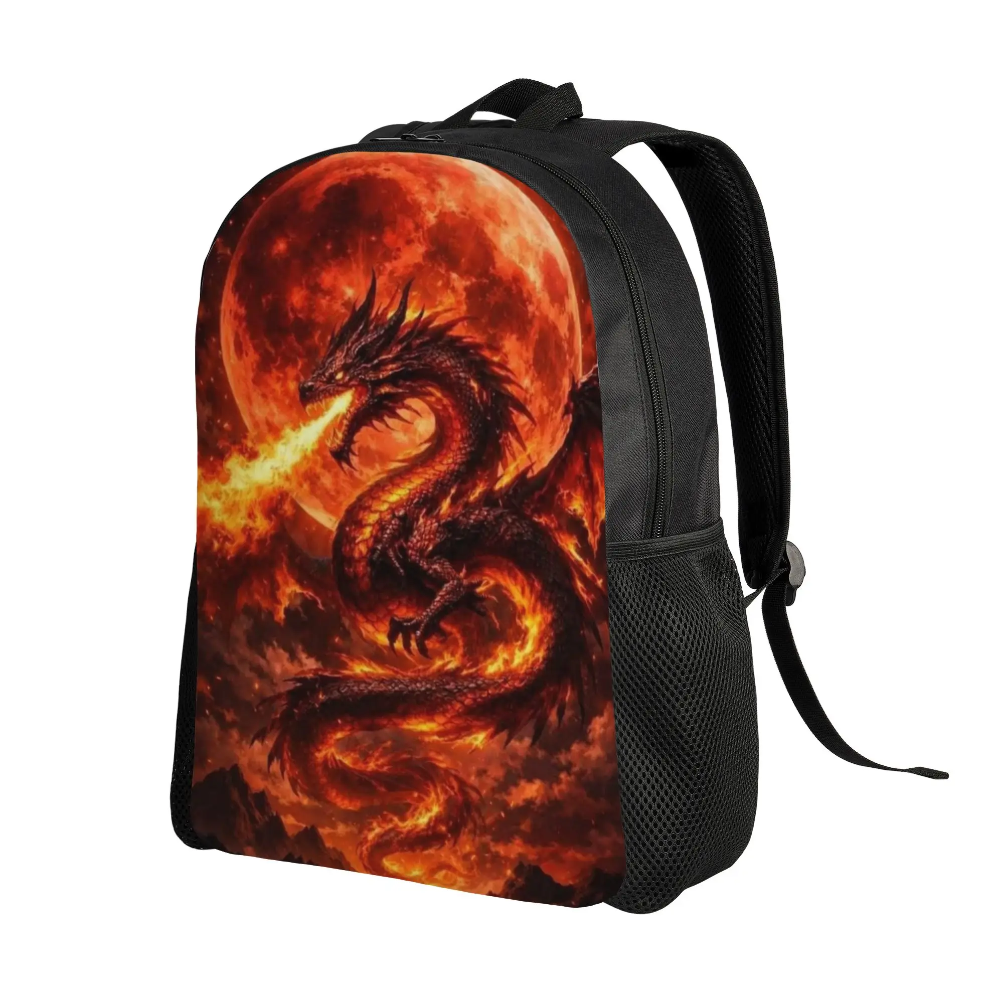 Back to school season Blood Moon Fire Dragon Fantasy Schoolbag  Female Vintage Backpack