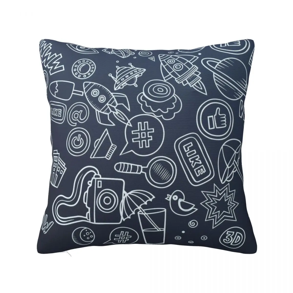 Hand Drawn Internet Planets Drinks Computers Pillowcase Soft Fabric Cushion Cover Decor Throw Pillow Case Cover Home Zipper 18''