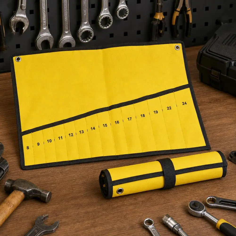 14 Slots Wrench Roll BagCombination Wrench Storage Pouch 8-24mm Wall Mount Tool Organizer For Garage Workshop