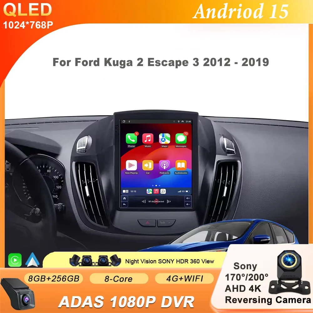 

Android 15 For 9.7'' For Ford Kuga 2 Escape 3 2012 - 2019 Wireless Carplay Car Radio Multimedia QLED Screen Navigation GPS 4G BT