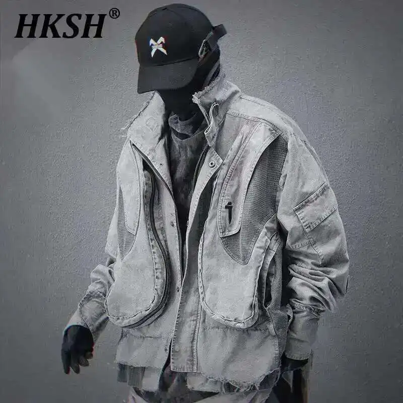 

HKSH Heavy 2025 Spring New Men Tide Dark Punk Washed Workwear Flight Jacket Loose Casual Chic Trend Niche Design Ins Coat HK3833