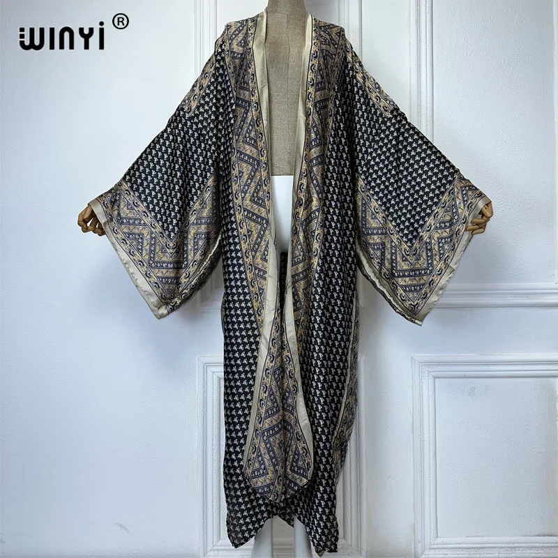 WINYI Africa boho print Kimonos long dresses for woman Cardigans beach outfits kaftan beach cover up evening dress maxi coat