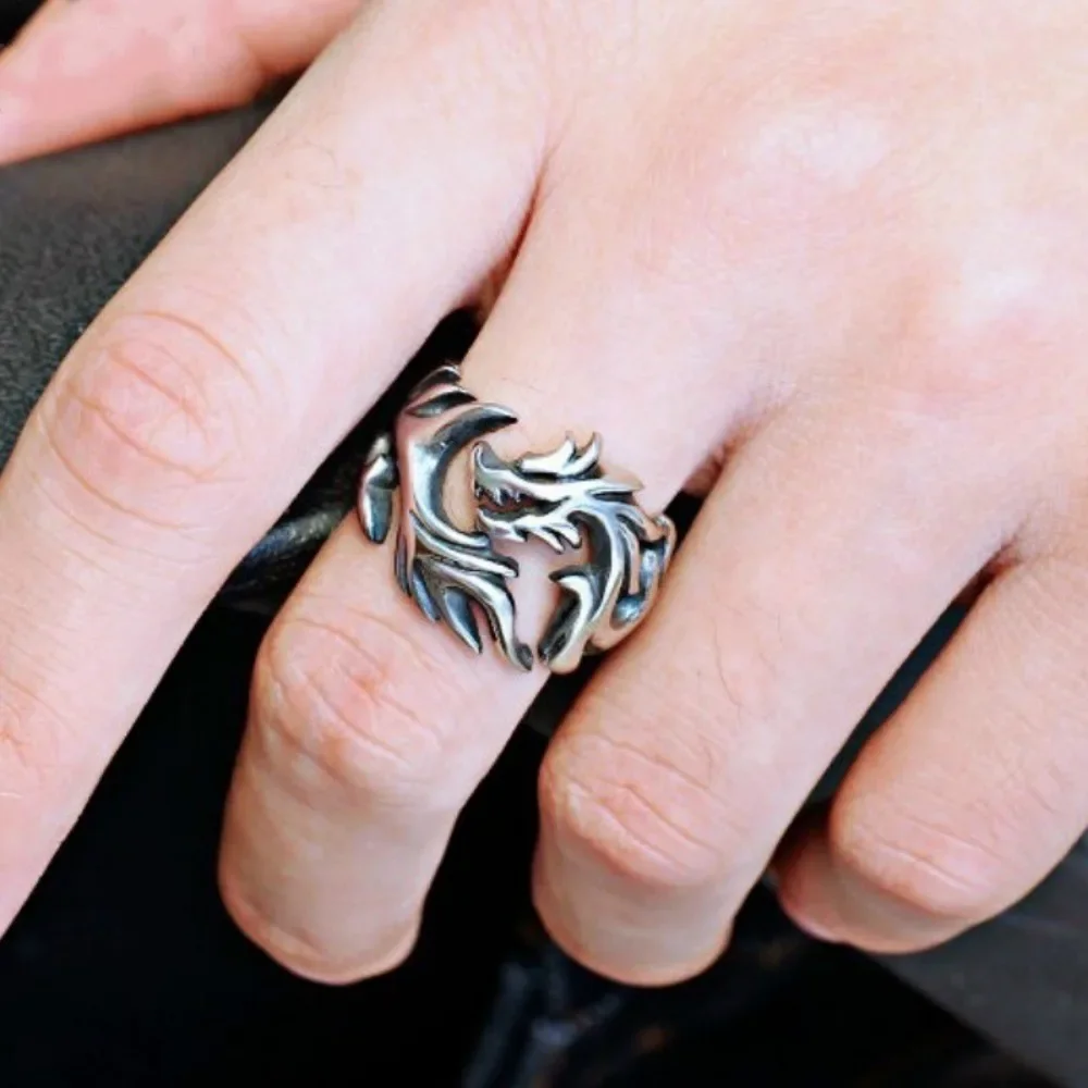 Summer New Simple Retro Fashion Dragon Ring Adjustable Open Men\'s Ring Hip Hop Punk Street Niche Gift Party Ring AccessoriesGift