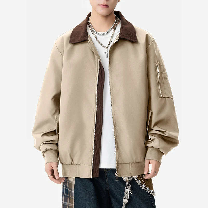 

New Luxury Brand Bomber Jackets Men Retro Corduroy Jacket Men's Spring Autumn Pilot Coat Lapel Men Clothing Varsity Cargo Jacket
