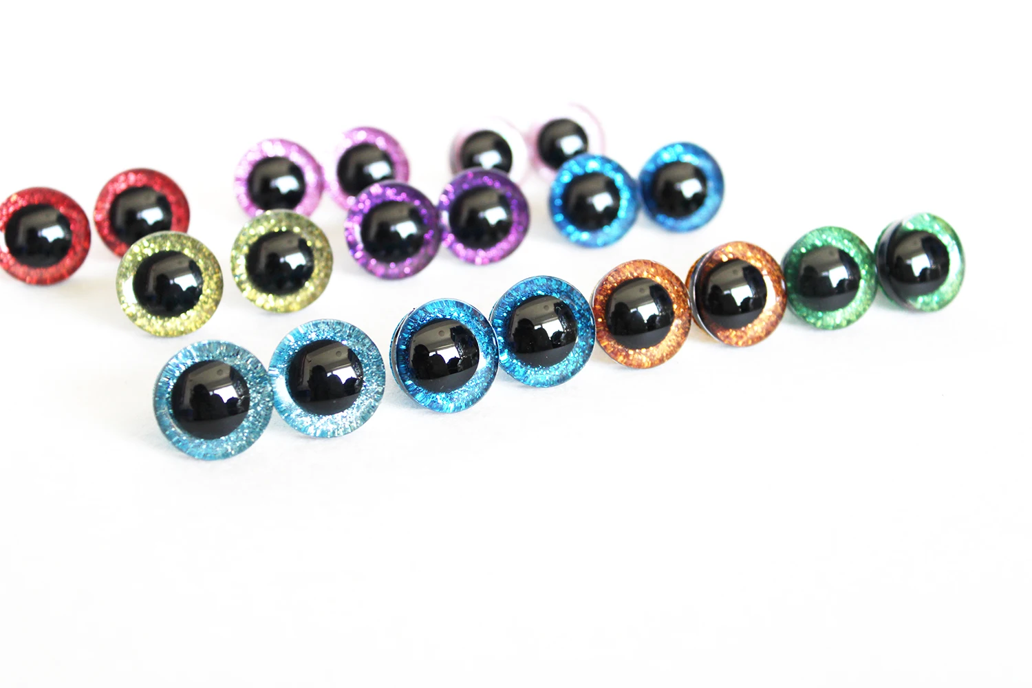 10pairs  3D Glitter pupil eyes with hard washer for diy doll findings size color option 9mm-35mm