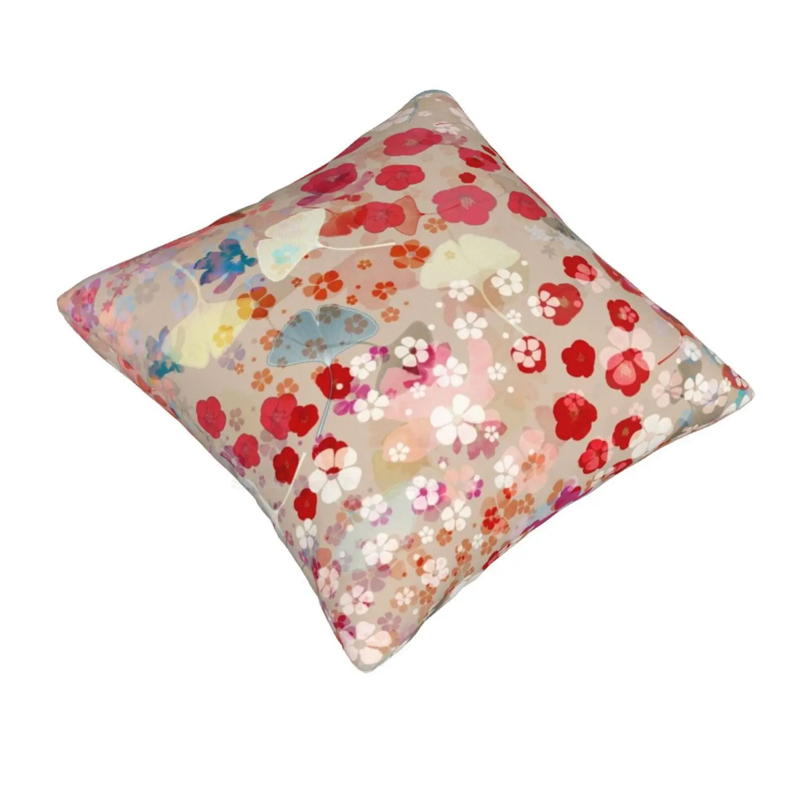 Blossom Fashion Sofa Throw Pillow Cover Pillowcase Blossom Red Flowers Gingko Dragonfly Beige Flowery Floral White Warm Tones