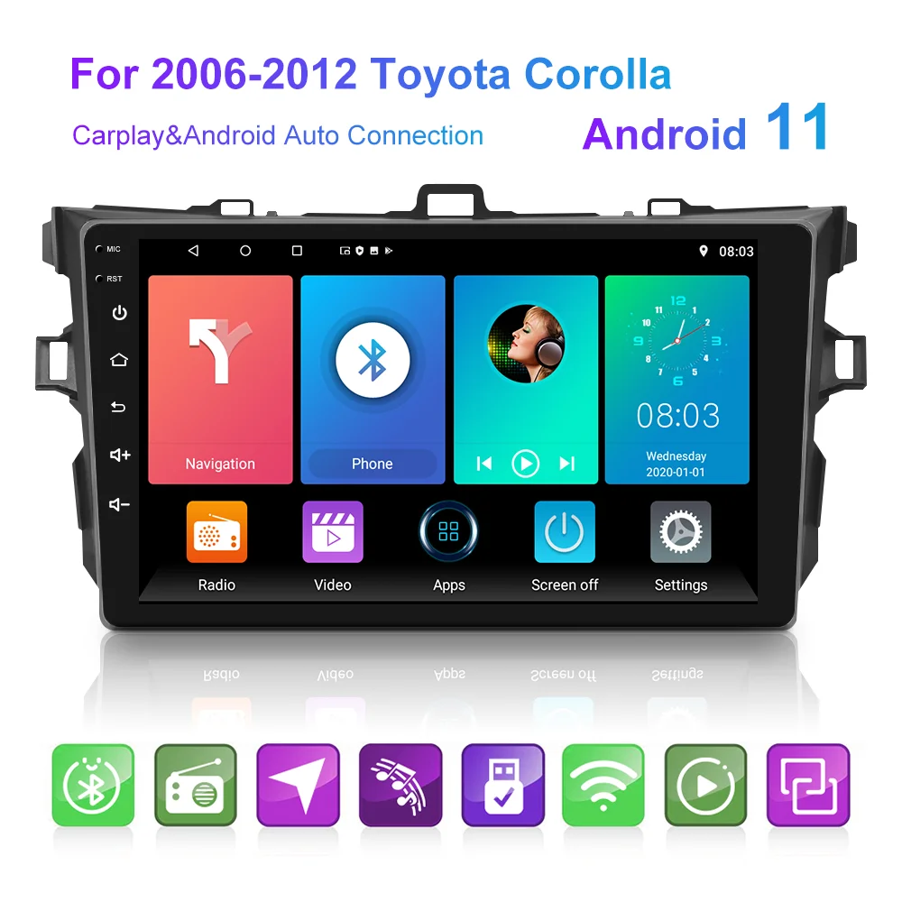 

2 DIN Car Radio Multimedia Video Player for TOYOTA COROLLA 2008-2010 GPS WIFI Carplay Android Auto Audio Accessories