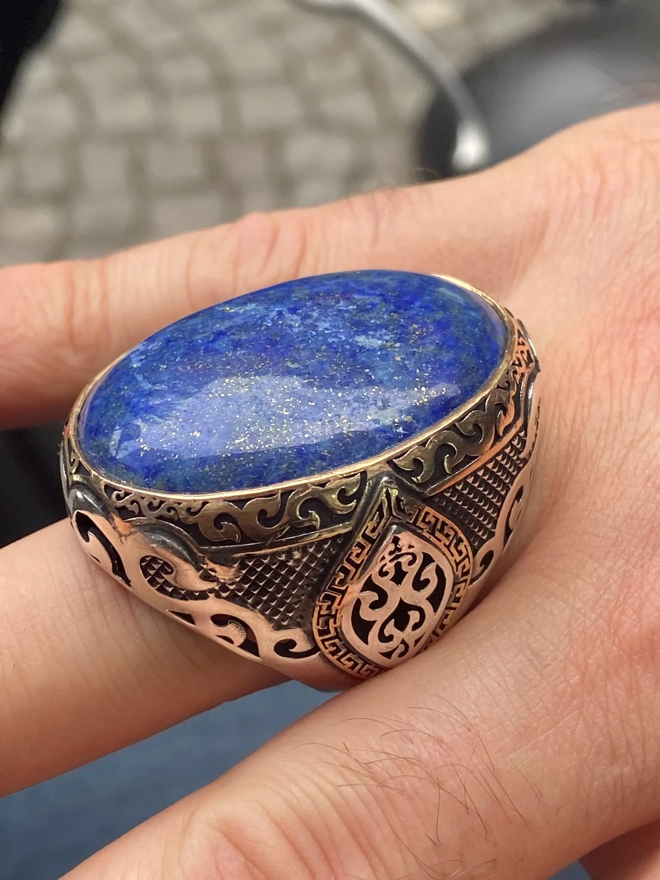 Man Lapis Lazuli Ring, Ottoman Style Large Lapis Ring , Blue Lapis Lazuli Signet Men's Ring, 925k Sterling Silver Ring