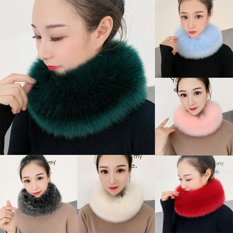 

Women Winter Warm Fox Fur Scarf Ring Knit Fox Fur Lady Fashion Neckerchief Scarves Women Fur Bandana Snood Circles