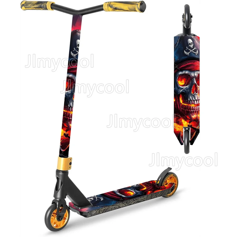 Flame Pirate Skull Pattern Scooter Stickers Scooter Mat Sticker Personalized Cool DIY Skateboard Accessoriess