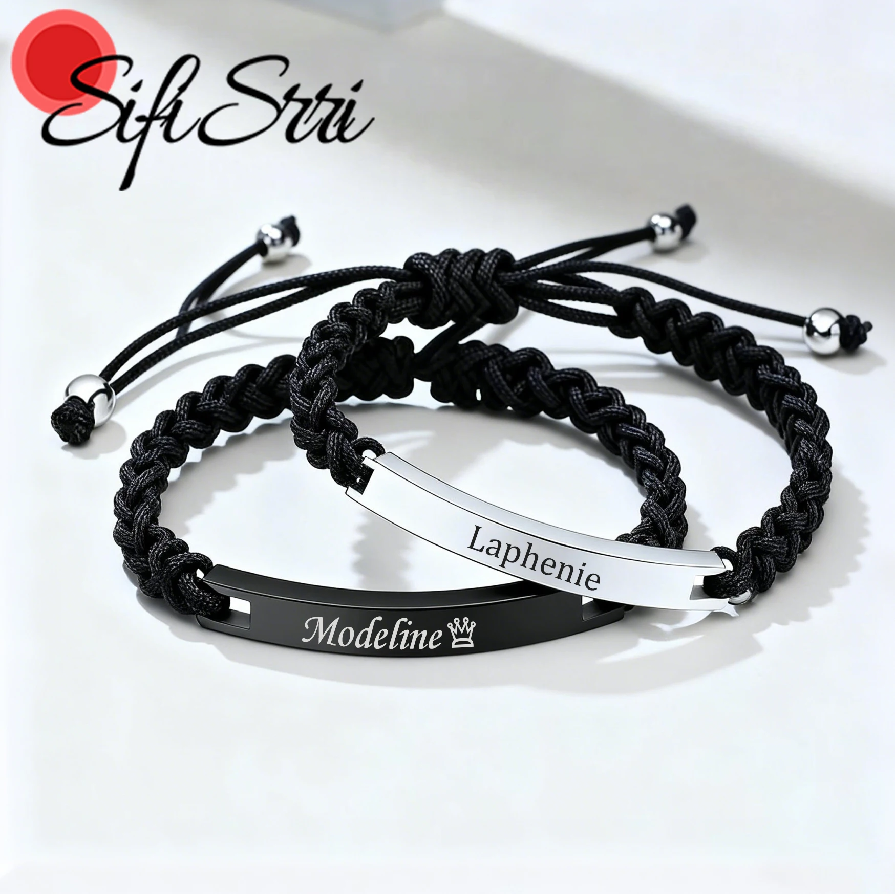 

Sifisrri Punk Engrave Name Bracelet For Women Men Stainless Steel Jewelry Personalized Black Rope Chain Couple Christmas Gift
