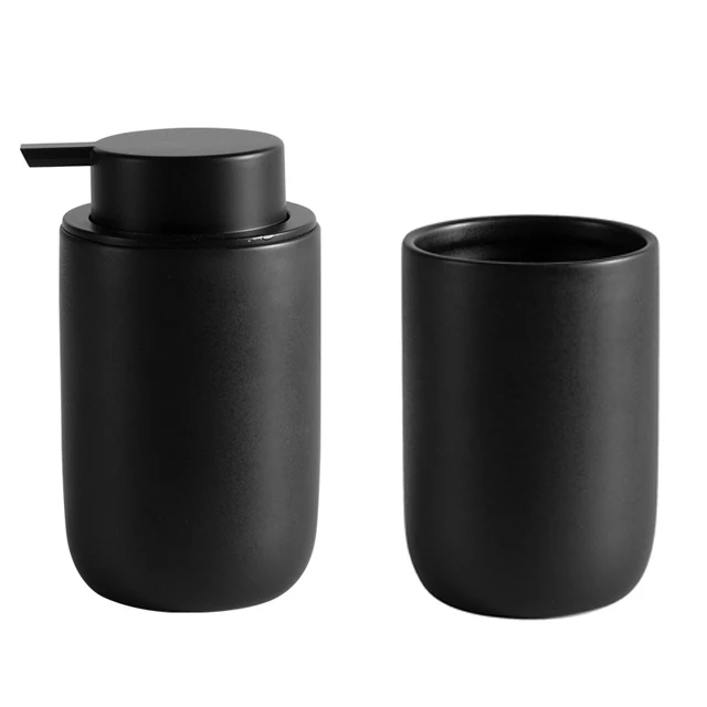 Bathroom Accessories Liquid Soap Dispenser Black Ceramic Toothbrush Holder Cup Soap Dish Shampoo Bottle Liquid Soap Dispenser