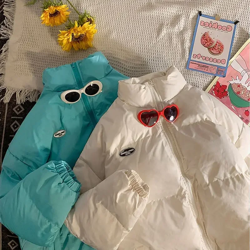 Manteau chaud en coton avec fermeture éclair pour femme, coupe ample, court, doudoune, col montant, manchette coupe-vent, vêtements d'extérieur à la mode, nouvelle collection hiver 2025