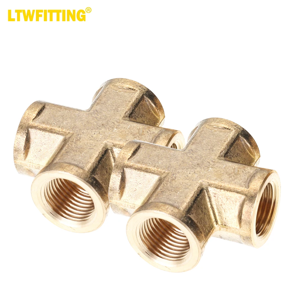 LTWFITTING Brass Pipe 1/2-Inch NPT Female 4 Way Cross Fitting (Pack of 2)