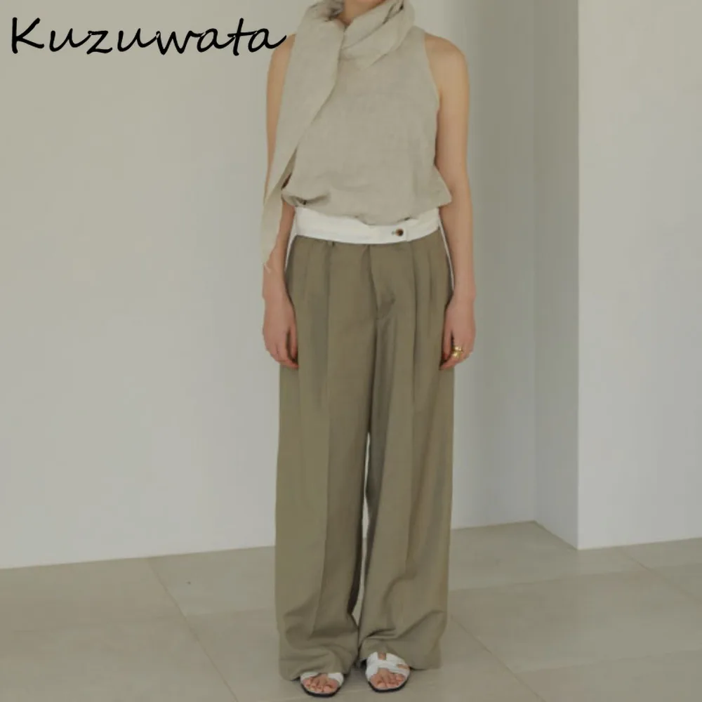 Kuzuwata Summer New O Neck Sleeveless Pullover Shirt Loose All-match Slim Fit Simple Blouses Japan Casual Scarf Elegant Blusas