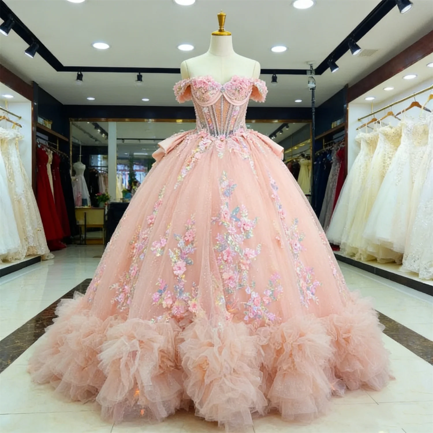 Luxuriöses Cinderella-Prinzessinnenkleid für 15-Jährige, Quinceanera-Kleid mit Pailletten-Applikationen und Rüschenrand, Ballkleid für Abschlussball und Geburtstagsfeier, Maßanfertigung für 16-Jährige